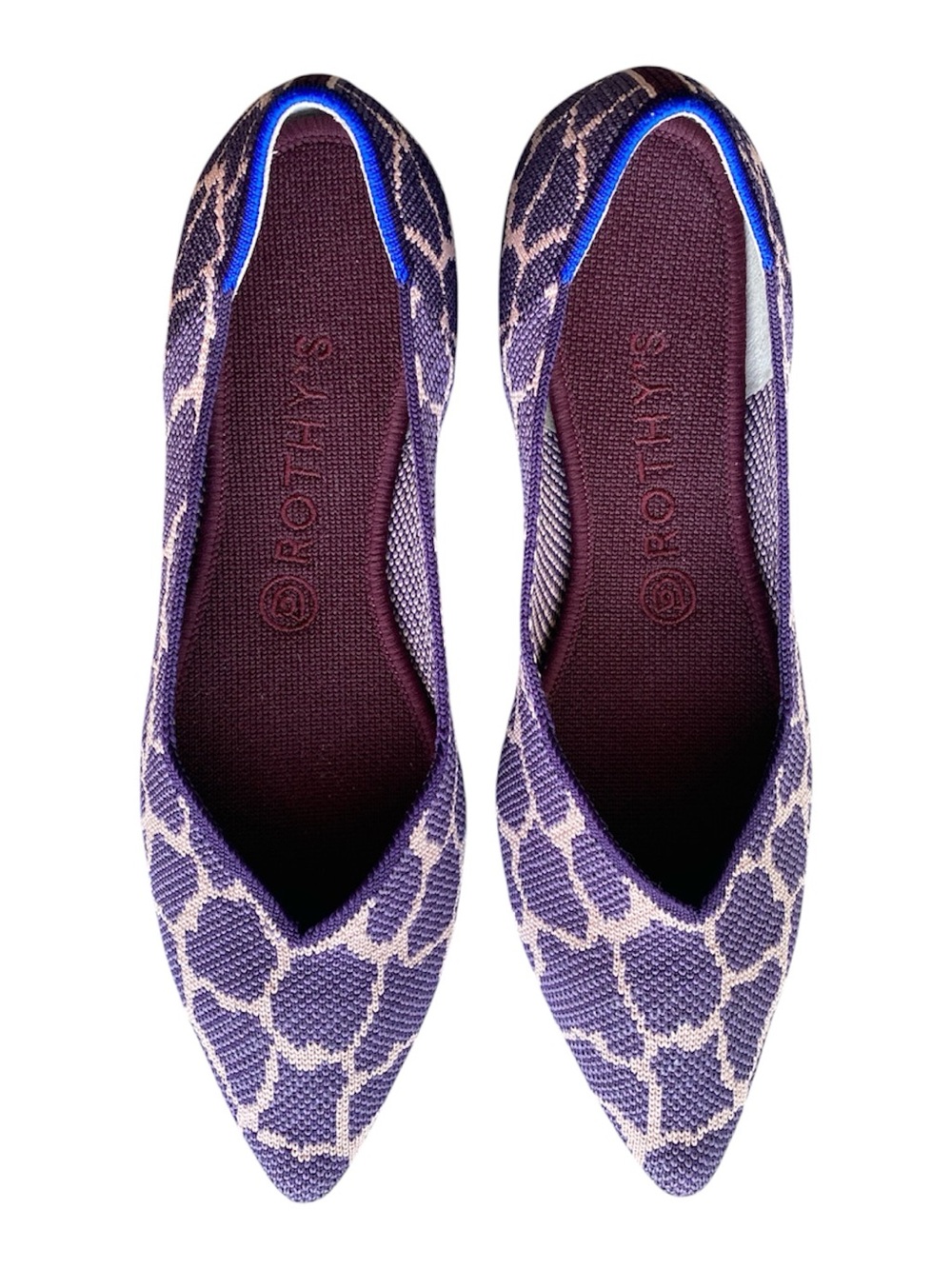 Rothy's Pointed Toe Ballet Flats Loafers Size 9.5 Purple Giraffe Animal Print